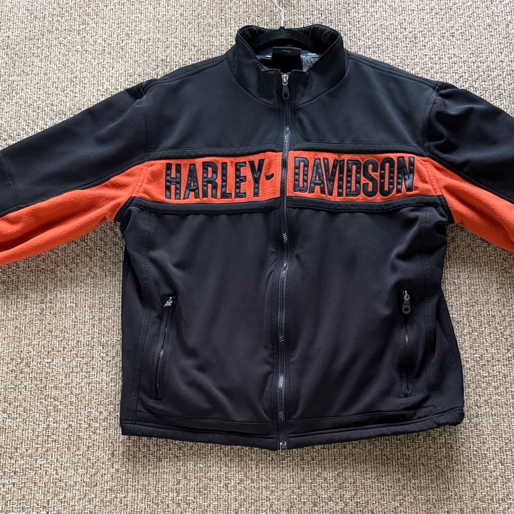 Harley-Davidson Black & Orange Softshell Jacket with Bold Chest Logo